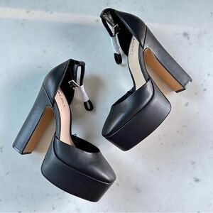 Aldo Black Platform Ankle-Strap Block Heels with High Platform